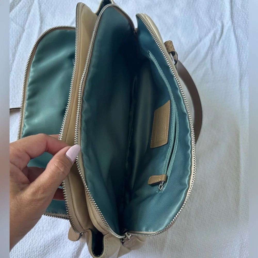 Coach Penelope Ivory Metallic Leather Satchel Tan Trim Shoulder Bag Purse F16529 - Picture 5 of 12